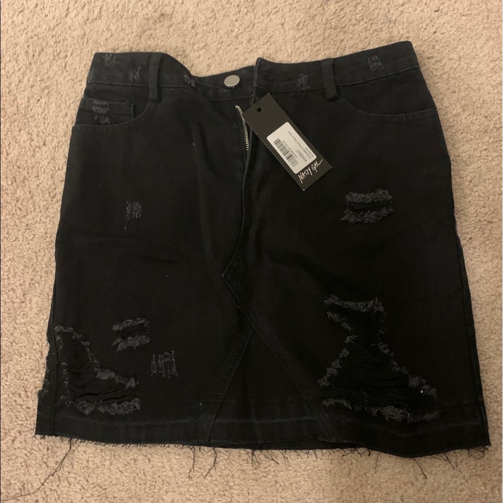 Distressed Black Denim Mini Skirt